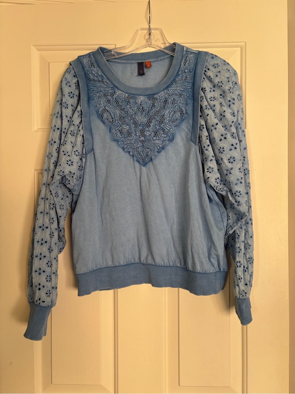 Pilcro Anthropologie Washed Eyelet Sweatshirt Blue - Small